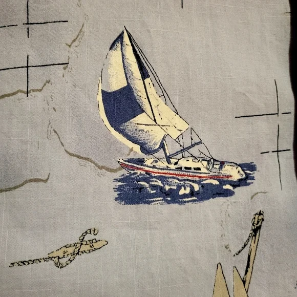 Wolverine Men's Blue Sail Boat Hawaiian‎ Button Down 100% Cotton Shirt Sz XL - Picture 3 of 5